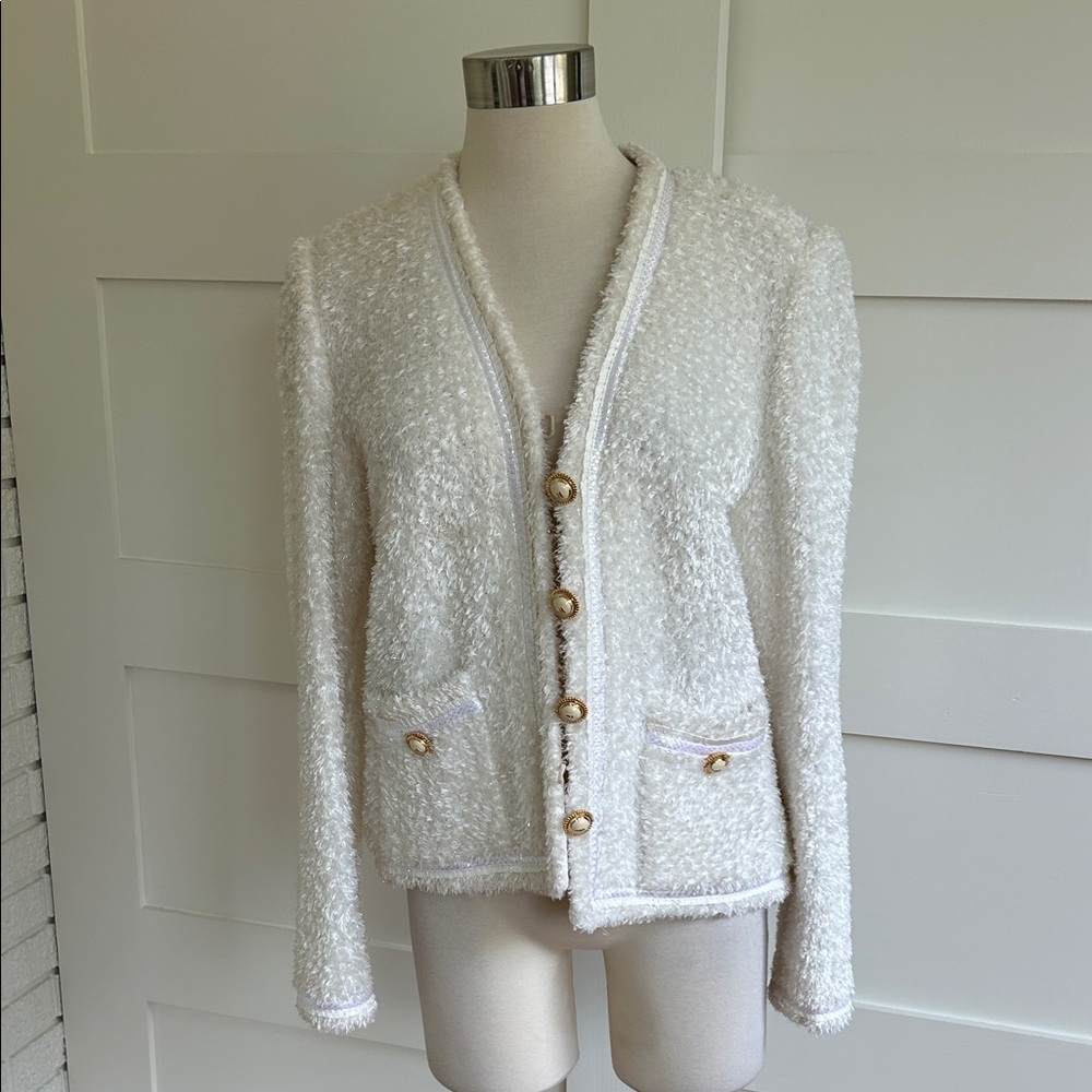 St. John Collection Cream Bouclé with iridescent, trim, and silver metallic